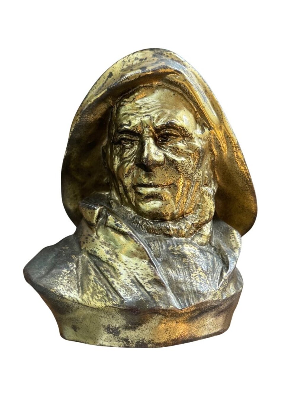 Vintage "OLD SALT" Cast Fishermen Bust Statues Brass Finish / 603HC